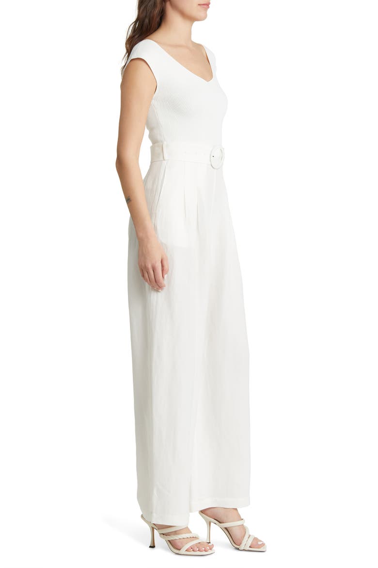 Tabbia Mixed Media Wide Leg Jumpsuit, Alternate, color, WHITE