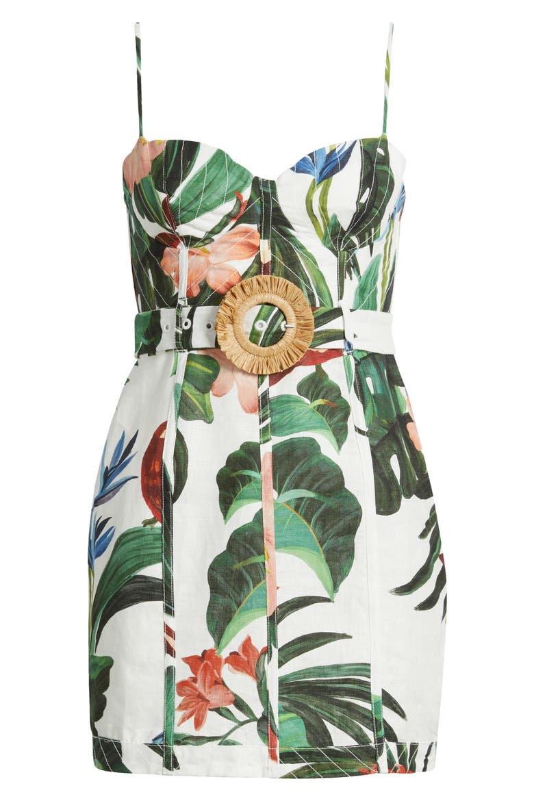 Midnight McCaw Fiesta Floral Linen Blend Mini Dress, Alternate, color, OFF-WHITE