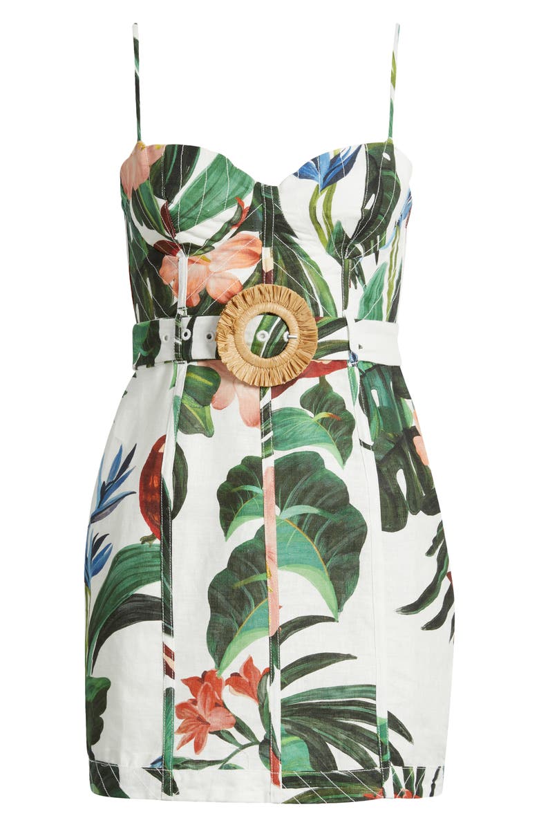 FARM Rio Midnight McCaw Fiesta Floral Linen Blend Mini Dress, Alternate, color, Off-White