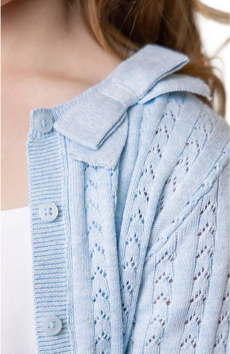 Hope & Henry Girls' Organic Pointelle Bow Cardigan, Kids, Alternate, color, Light Blue Heather Pointelle