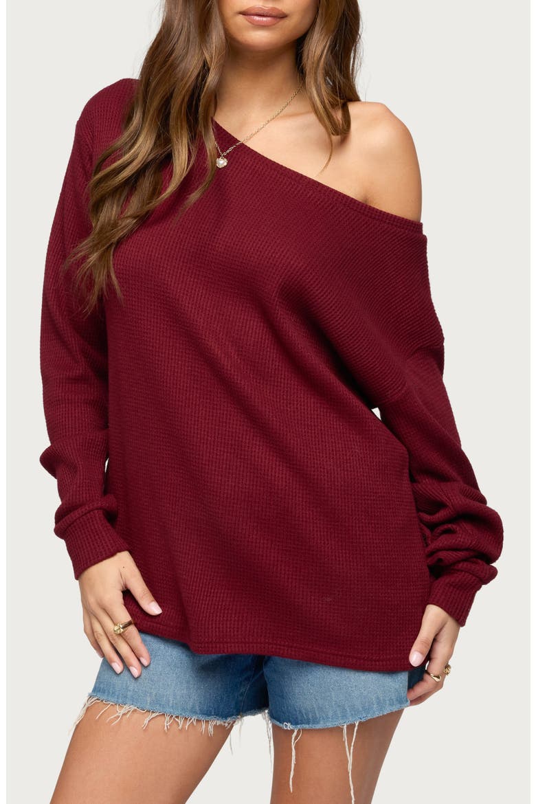 Damari Waffle Stitch One-Shoulder Knit Top, Main, color, BURGUNDY