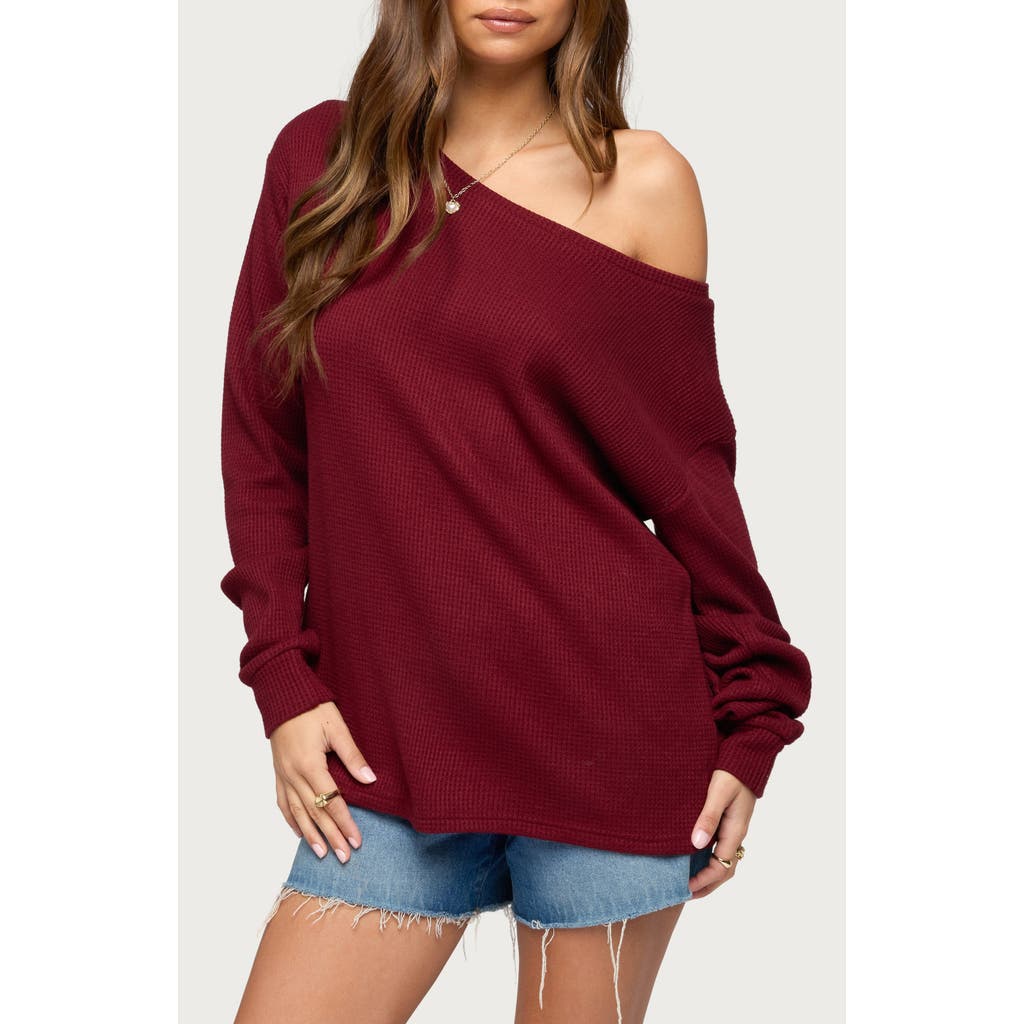 EDIKTED Damari Waffle Stitch One-Shoulder Knit Top in Burgundy at Nordstrom, Size X-Small