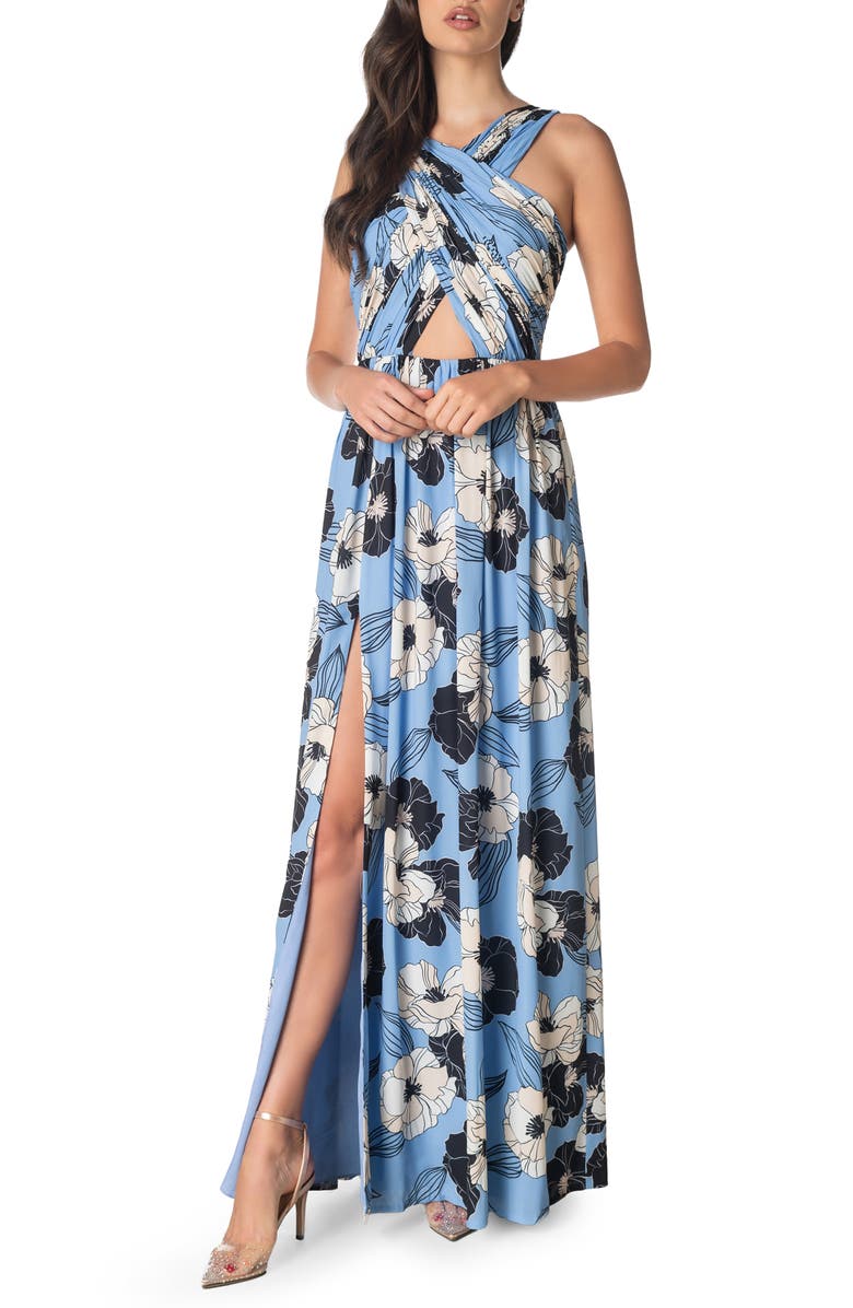 Dress the Population Rose Print Cutout Maxi Dress, Main, color, 
