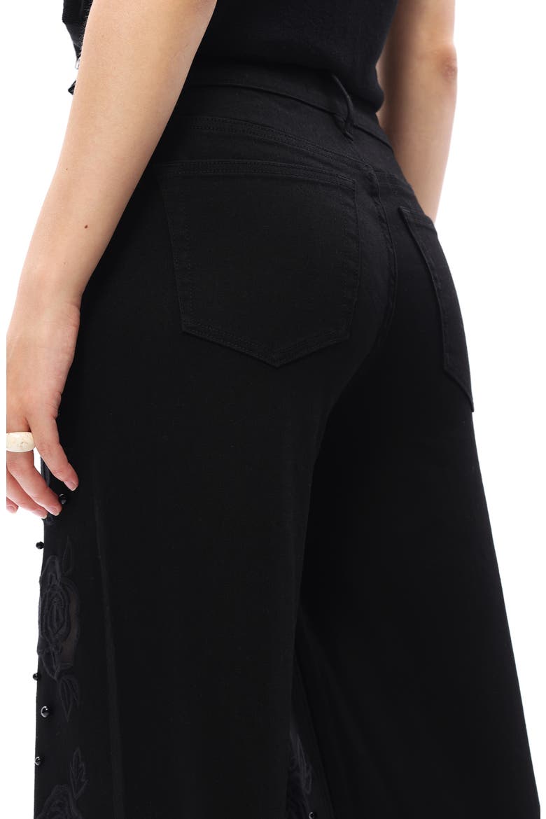 Floral Studded Mid Rise Wide Leg Jeans, Alternate, color, BLACK