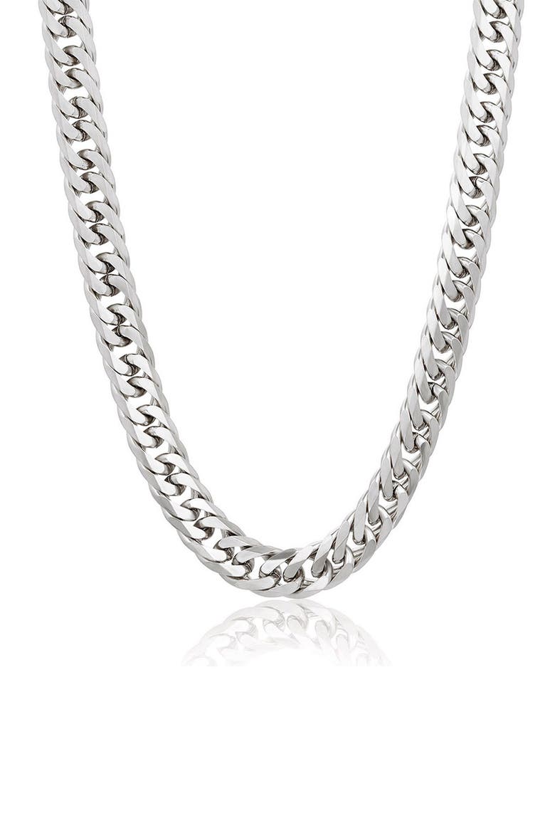 Mens' 11.5mm Stainless Steel Curb Chain Neckalce, Main, color, SILVER
