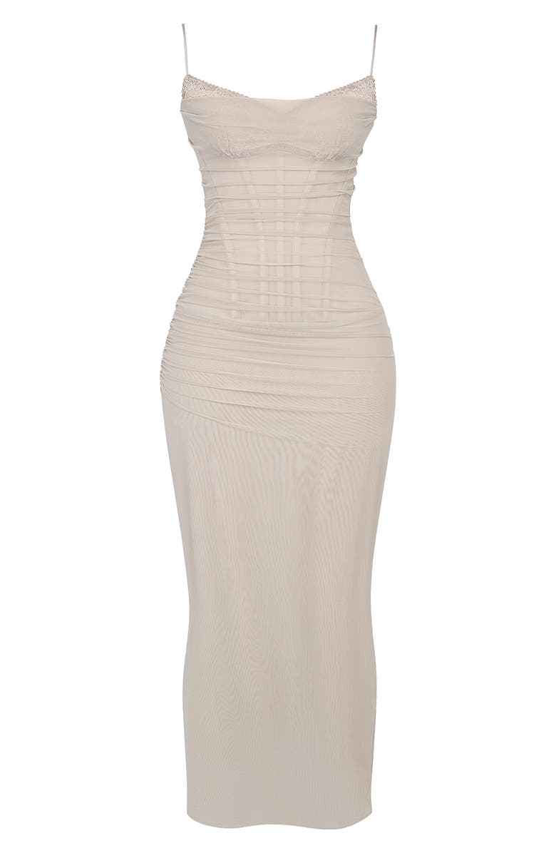 HOUSE OF CB Nalini Mesh Corset Cocktail Dress, Alternate, color, Sand