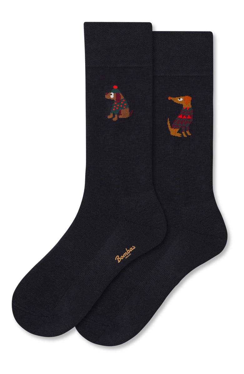Bombas Fancy Party Dog Crew Socks, Main, color, Nightfall Navy