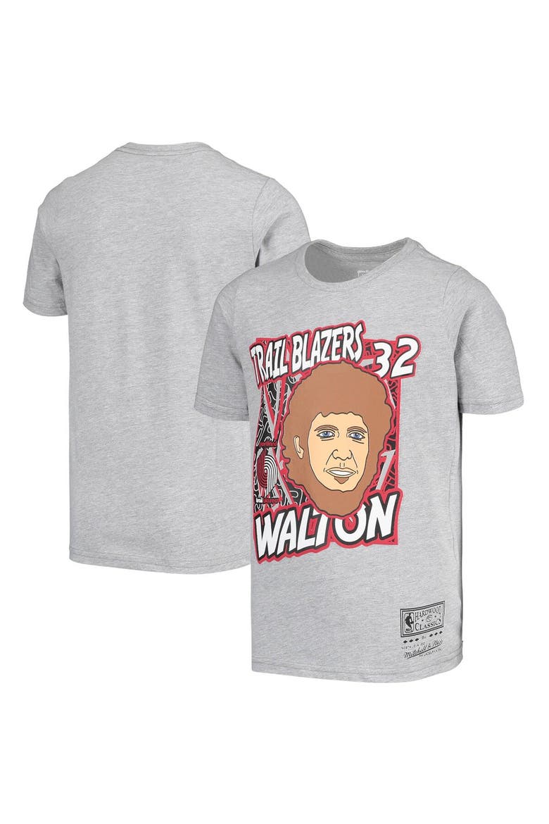 Youth Mitchell & Ness Bill Walton Gray Portland Trail Blazers Hardwood Classics King of the Court Player T-Shirt, Main, color, Gray