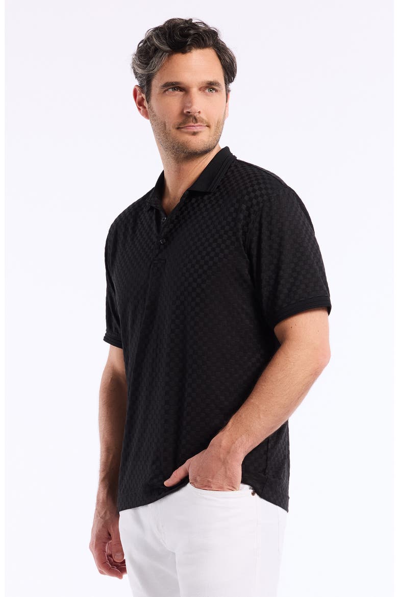 Aaron Checkered Knit Polo, Alternate, color, BLACK