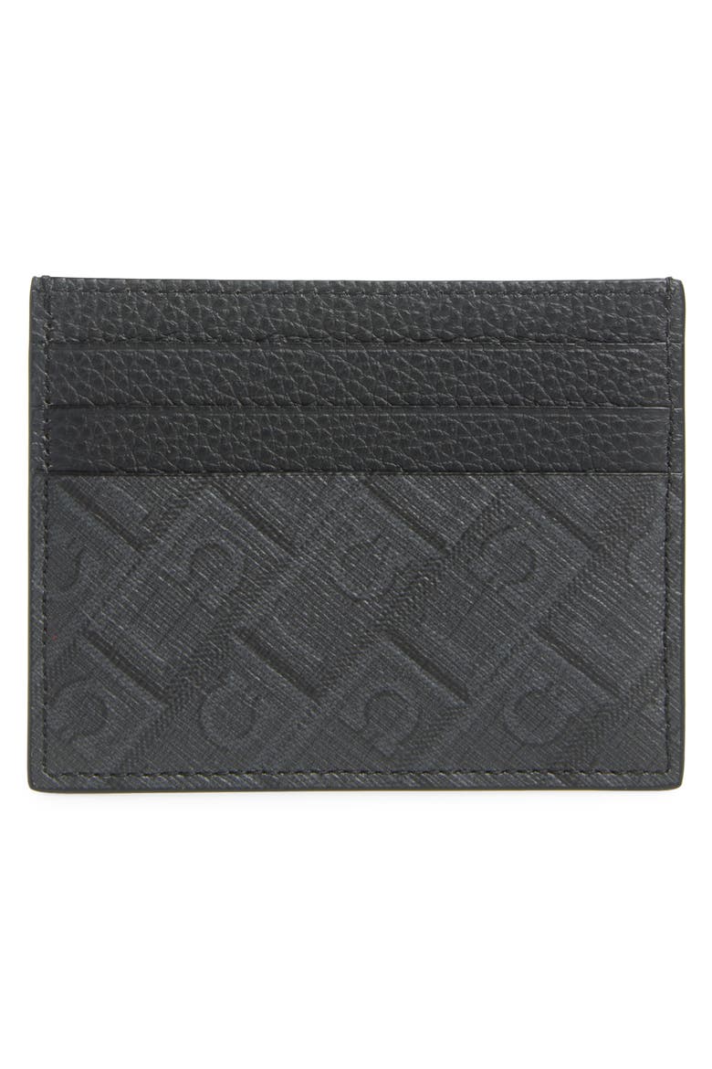 Gancio Monogram Leather Card Case, Alternate, color, NERO/ GRIGIO