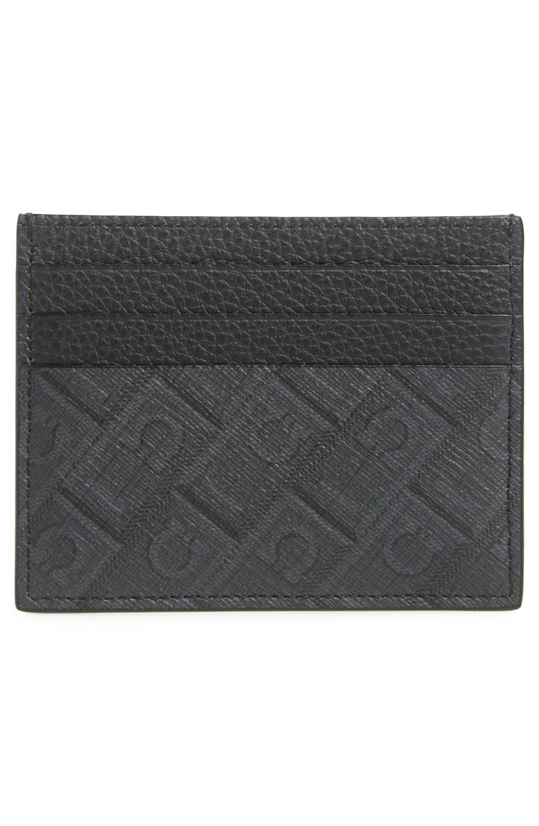 FERRAGAMO Gancio Monogram Leather Card Case, Alternate, color, Nero/ Grigio