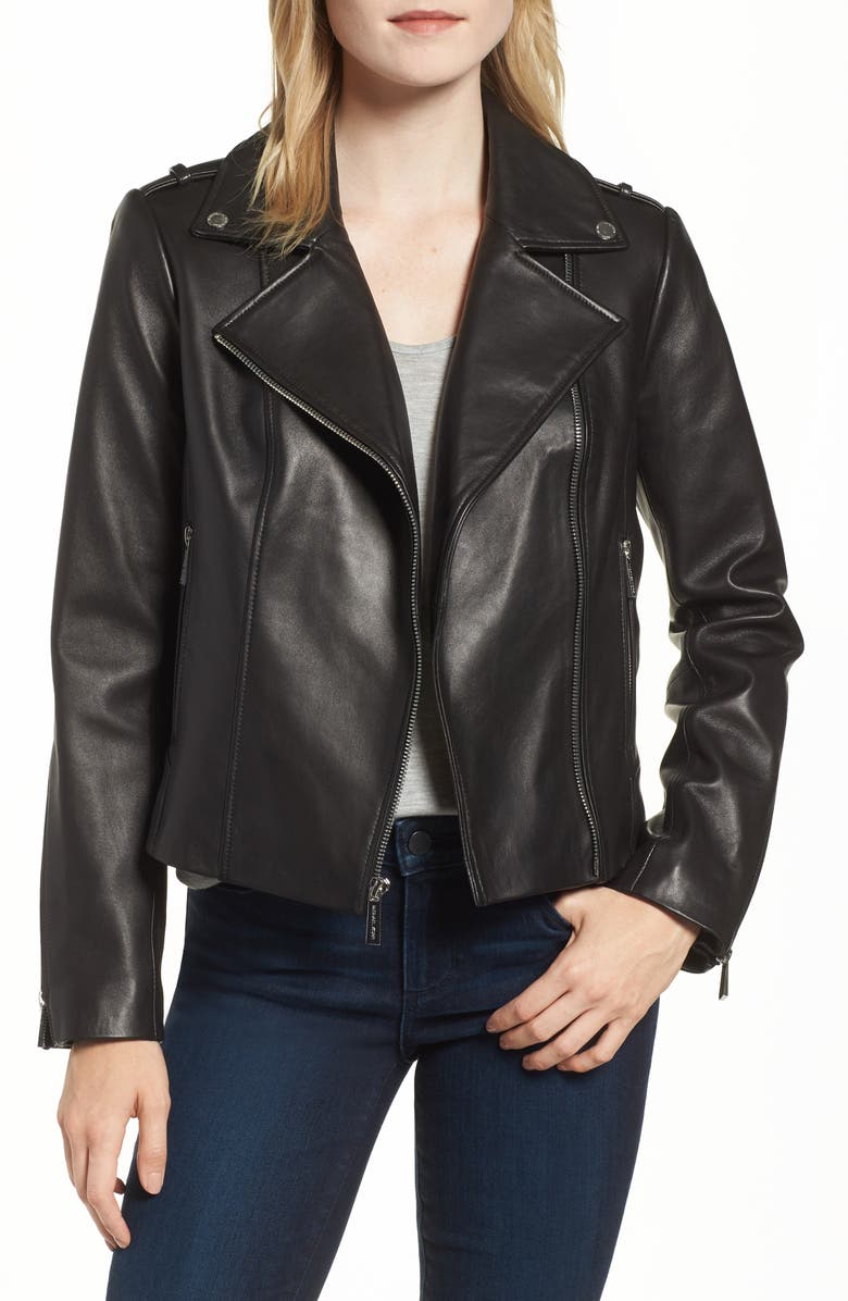 MICHAEL Michael Kors Classic Leather Moto Jacket, Main, color, 