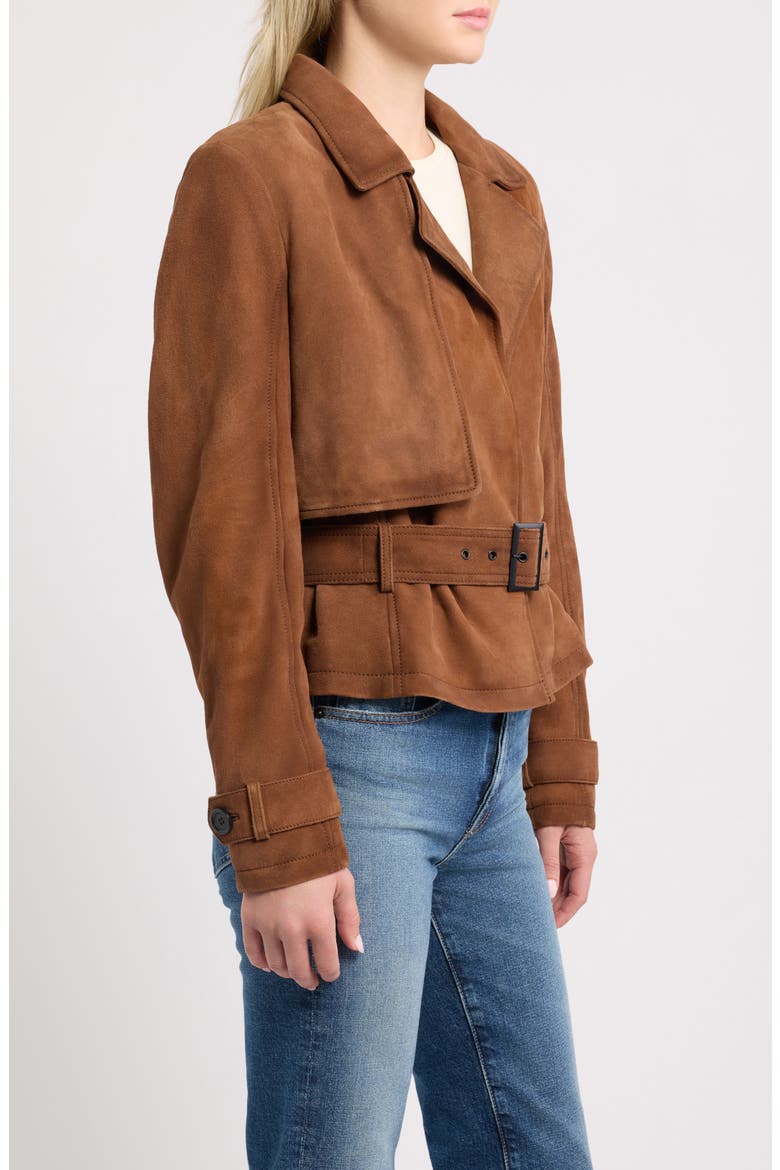 Suede Leather Moto Jacket, Alternate, color, COGNAC