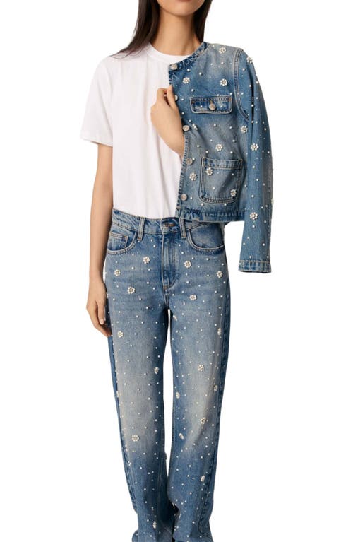Maje Wide-leg Embroidered Jeans In Blue