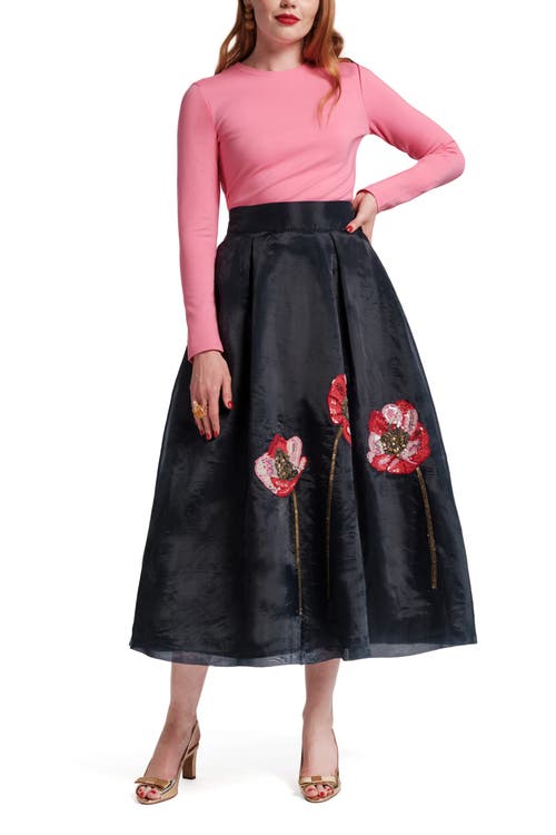 Frances Valentine Shea Maxi Skirt Organza Flower Poly Organza In White