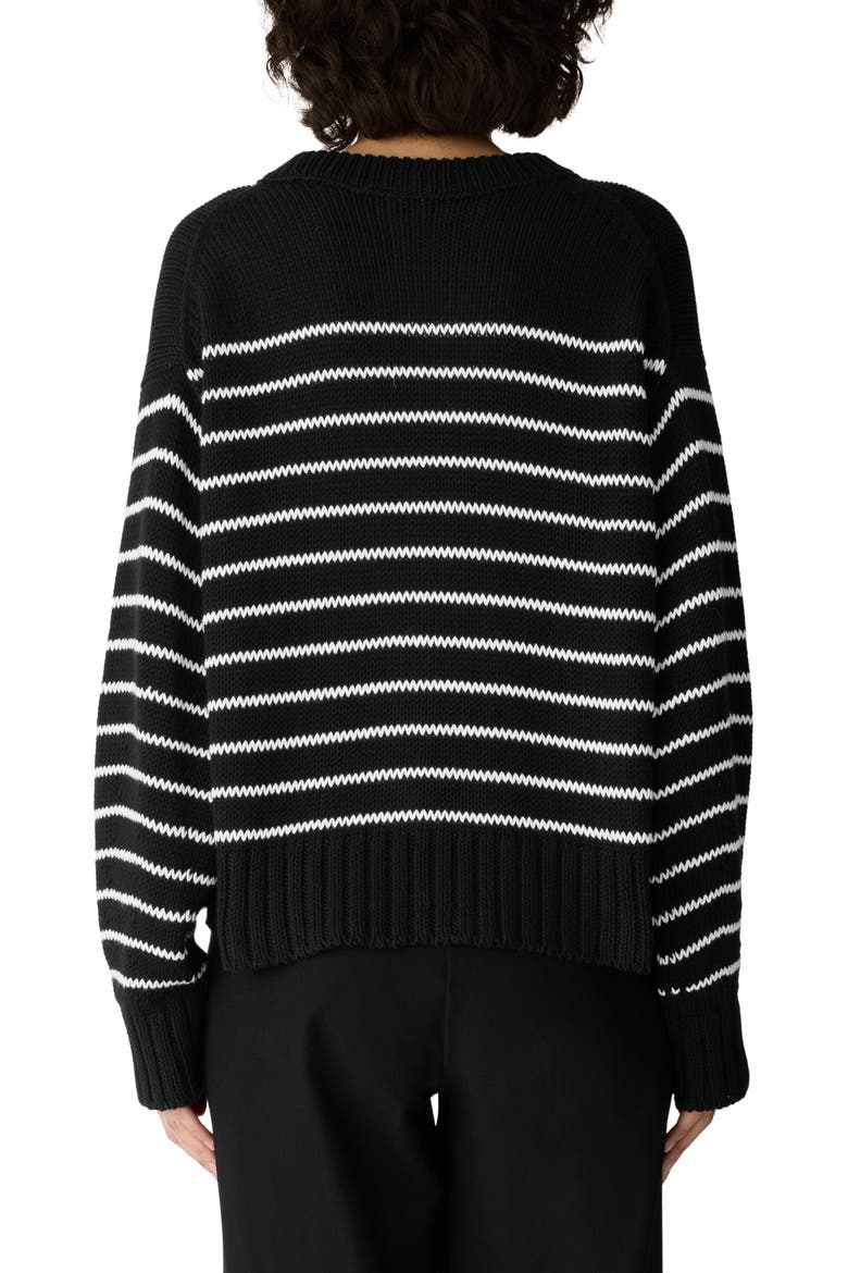 Striped Organic Cotton Crewneck Sweater, Alternate, color, BLACK WHITE