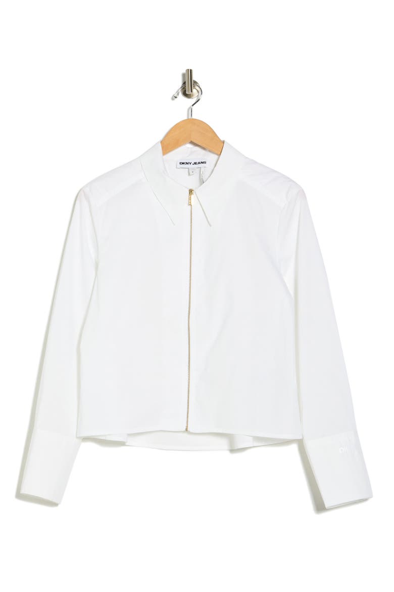 Long Sleeve Zip Front Crop Poplin Shirt, Alternate, color, WHITE