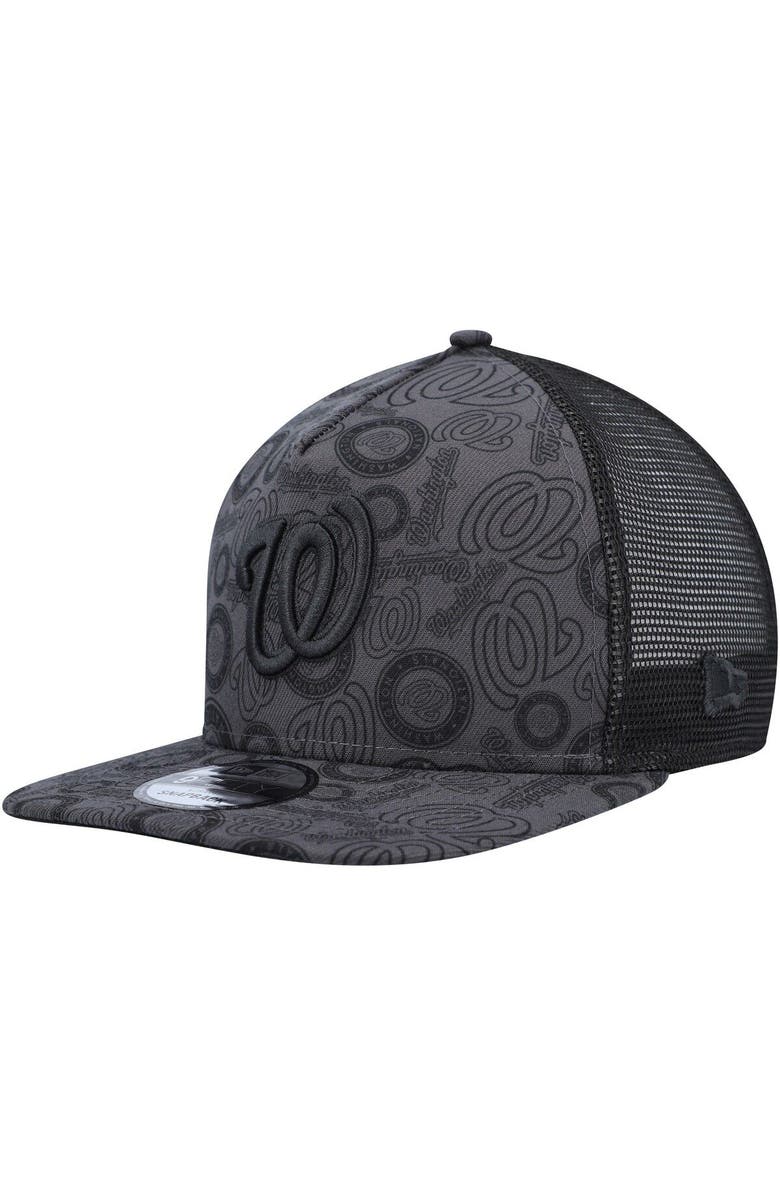 New Era Men's New Era Black Washington Nationals Repeat A-Frame 9FIFTY Trucker Snapback Hat, Main, color, Black