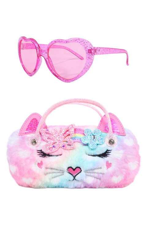Kids' Bella Butterfly Rainbow Faux Fur Purse & Sunglasses Set (Big Kid)