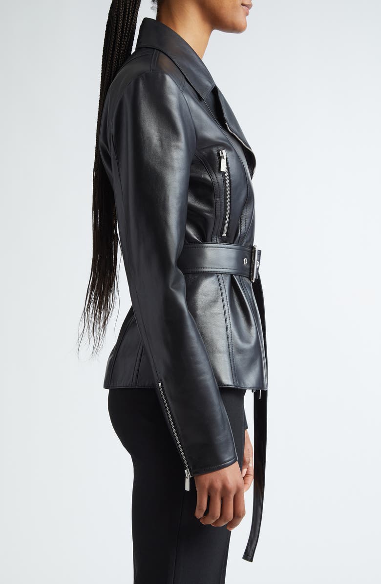 Michael Kors Collection Belted Plongé Leather Moto Jacket, Alternate, color, 