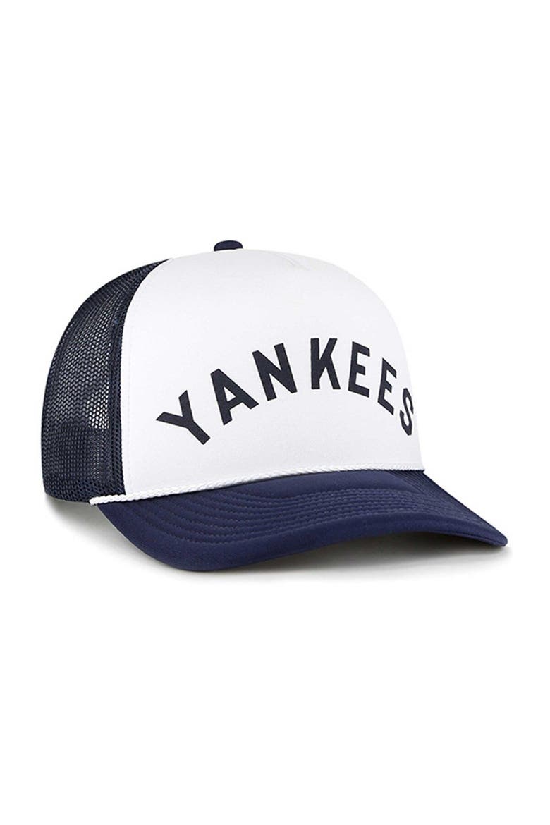 Men's '47 White New York Yankees Foam Front Script Trucker Snapback Hat, Alternate, color, White