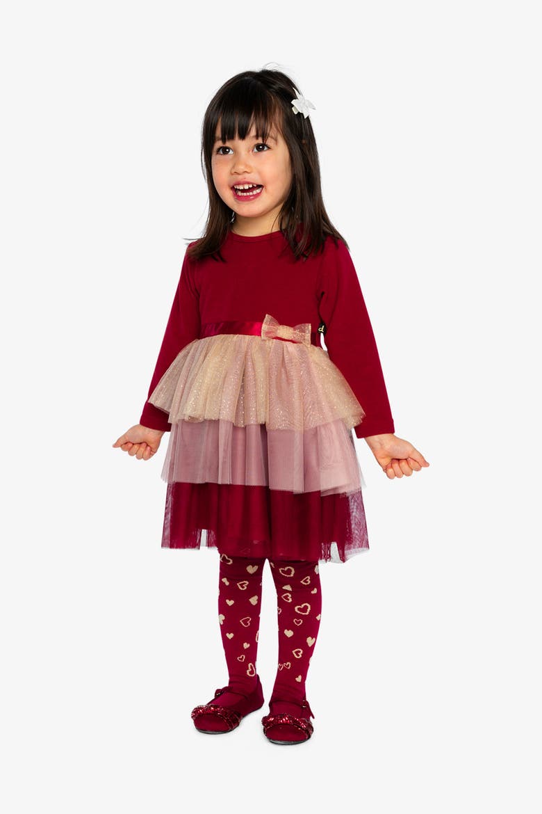 Bi-Material Bow Waist Glittering Skirt Dress, Alternate, color, Rouge