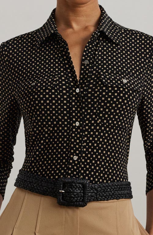 Ralph Lauren Lauren Slim Fit Jersey Button-up Shirt In Black