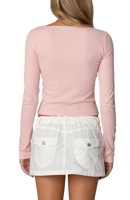 Shop Edikted Morgyn Lace Trim Rib Crop Top In Light-pink