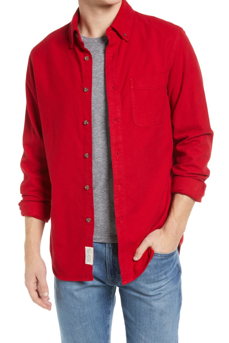Heather Flannel Long Sleeve Button-Up Shirt, Main, color, RED