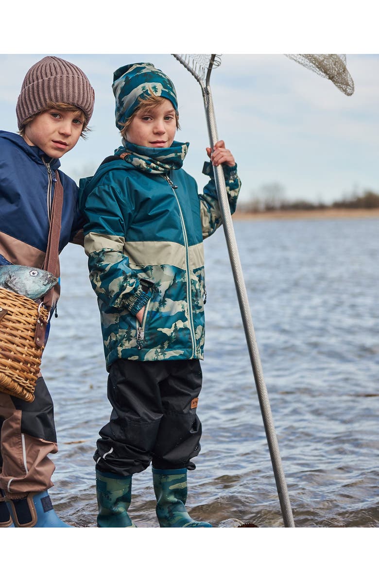 Deux par Deux Boy's Colorblock Printed Two-Piece Mid-Season Outerwear Set Forest Green With Black Pines, Alternate, color, 