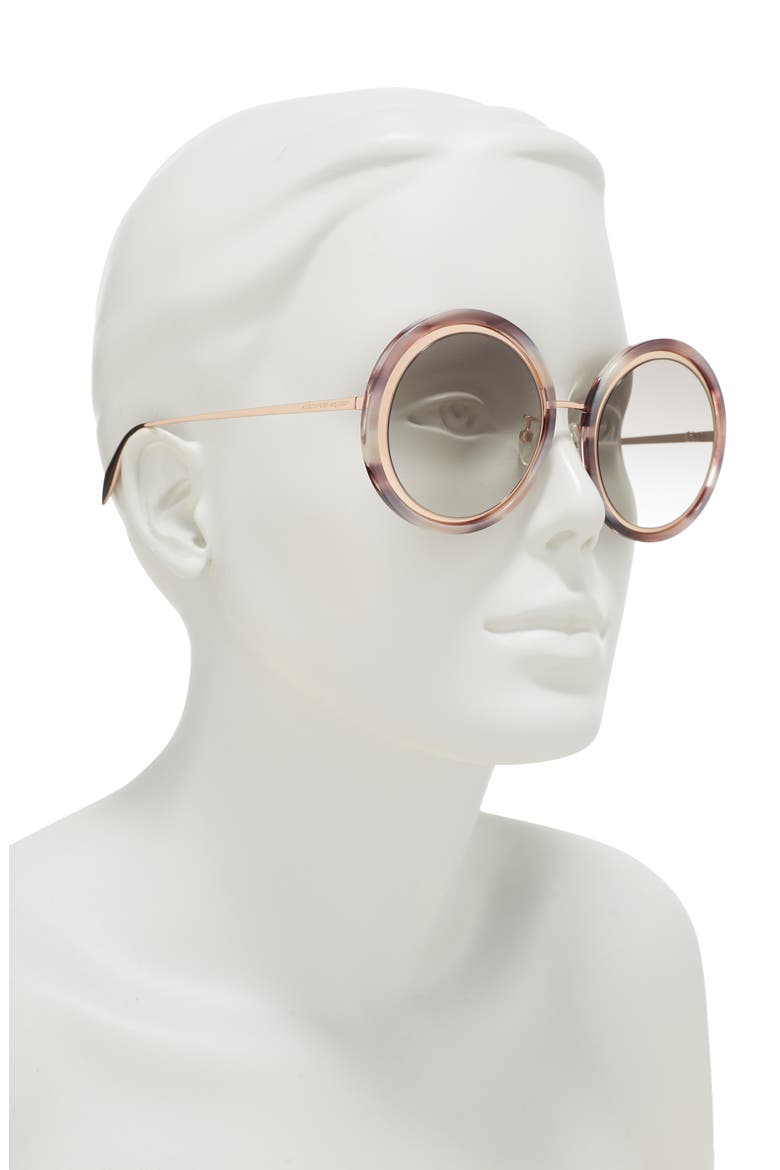 Alexander McQueen 53mm Round Sunglasses, Alternate, color, GOLD GOLD BROWN/GBN