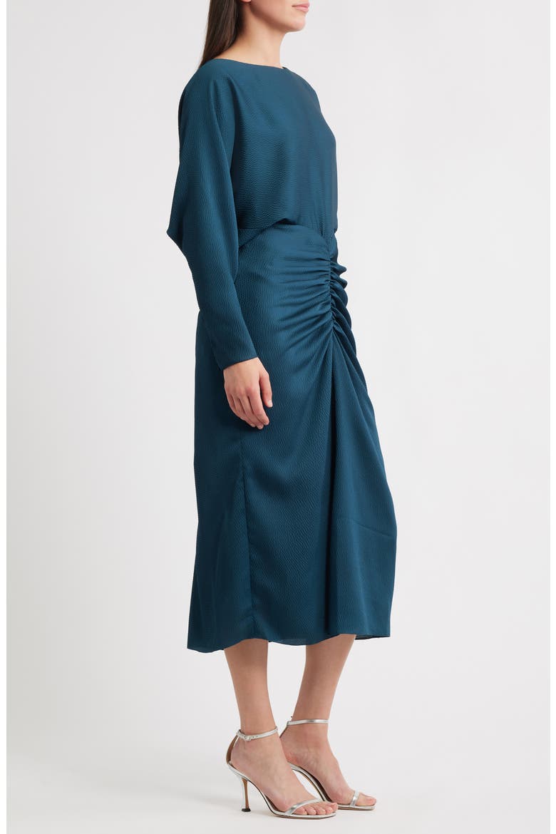 Ruched Long Sleeve Cocktail Dress, Alternate, color, PETROL
