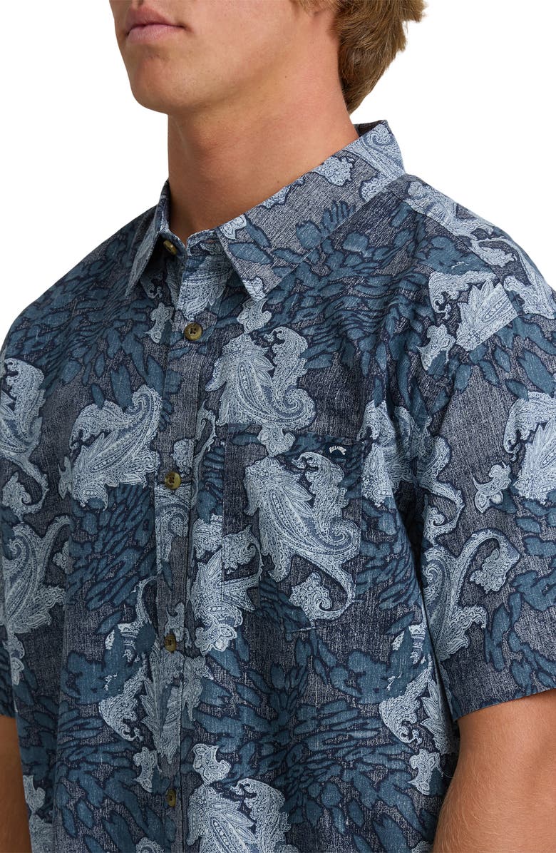 Billabong Sundays Paisley Short Sleeve Button-Up Shirt, Alternate, color, Mid Blue