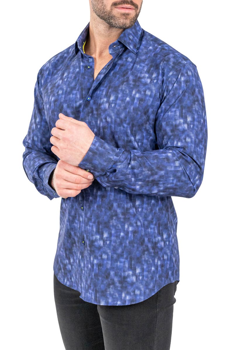 Maceoo Einstein Stretch Pixelated Button-Up Shirt, Alternate, color, Purple