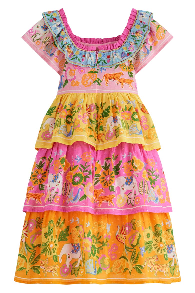 Kids' Tiered Ruffled Woven Dress, Alternate, color, SUNFLOWER YELLOW JUNGLE ANIMAL