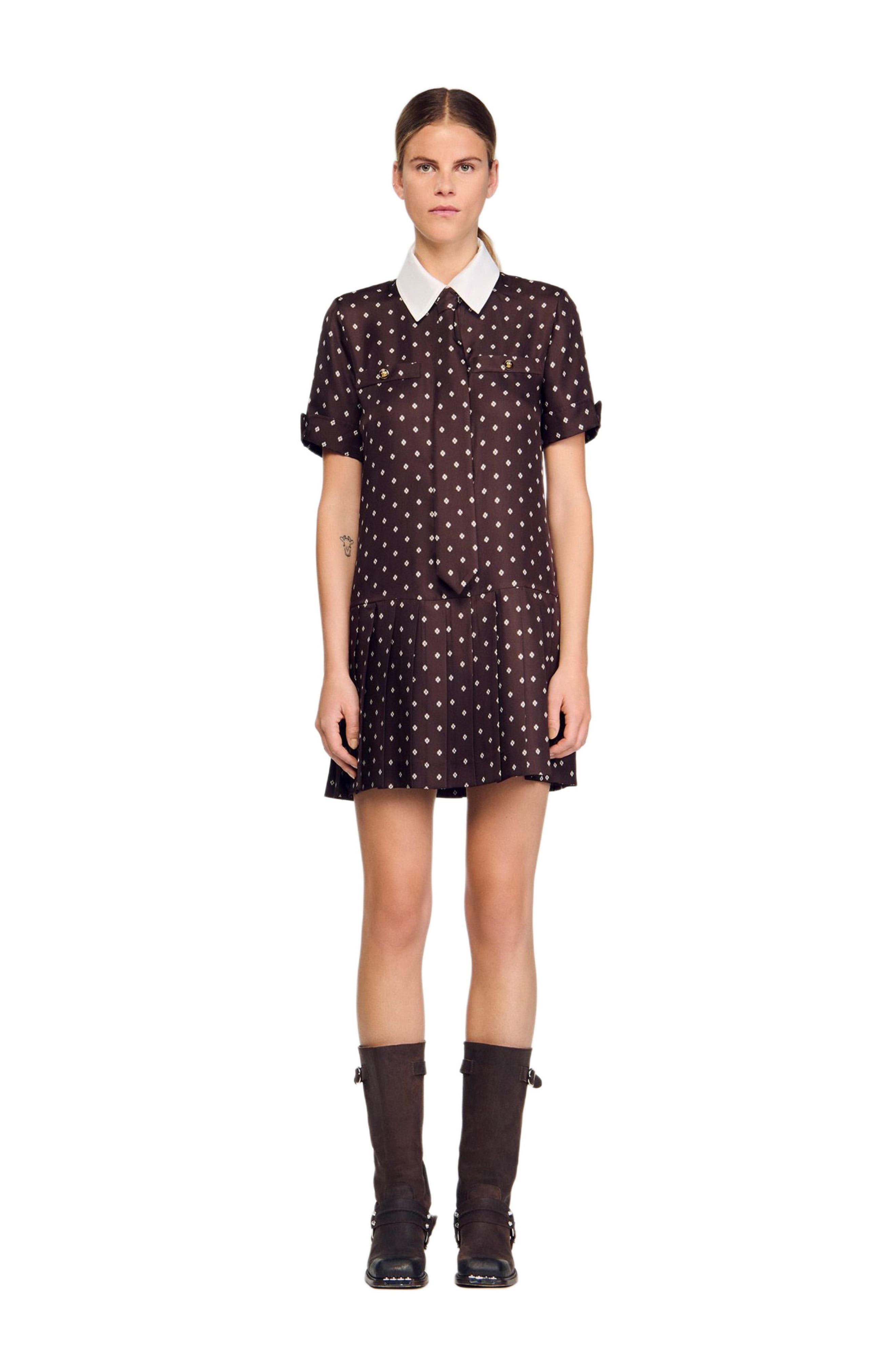 Printed satin-effect short dress - image 2