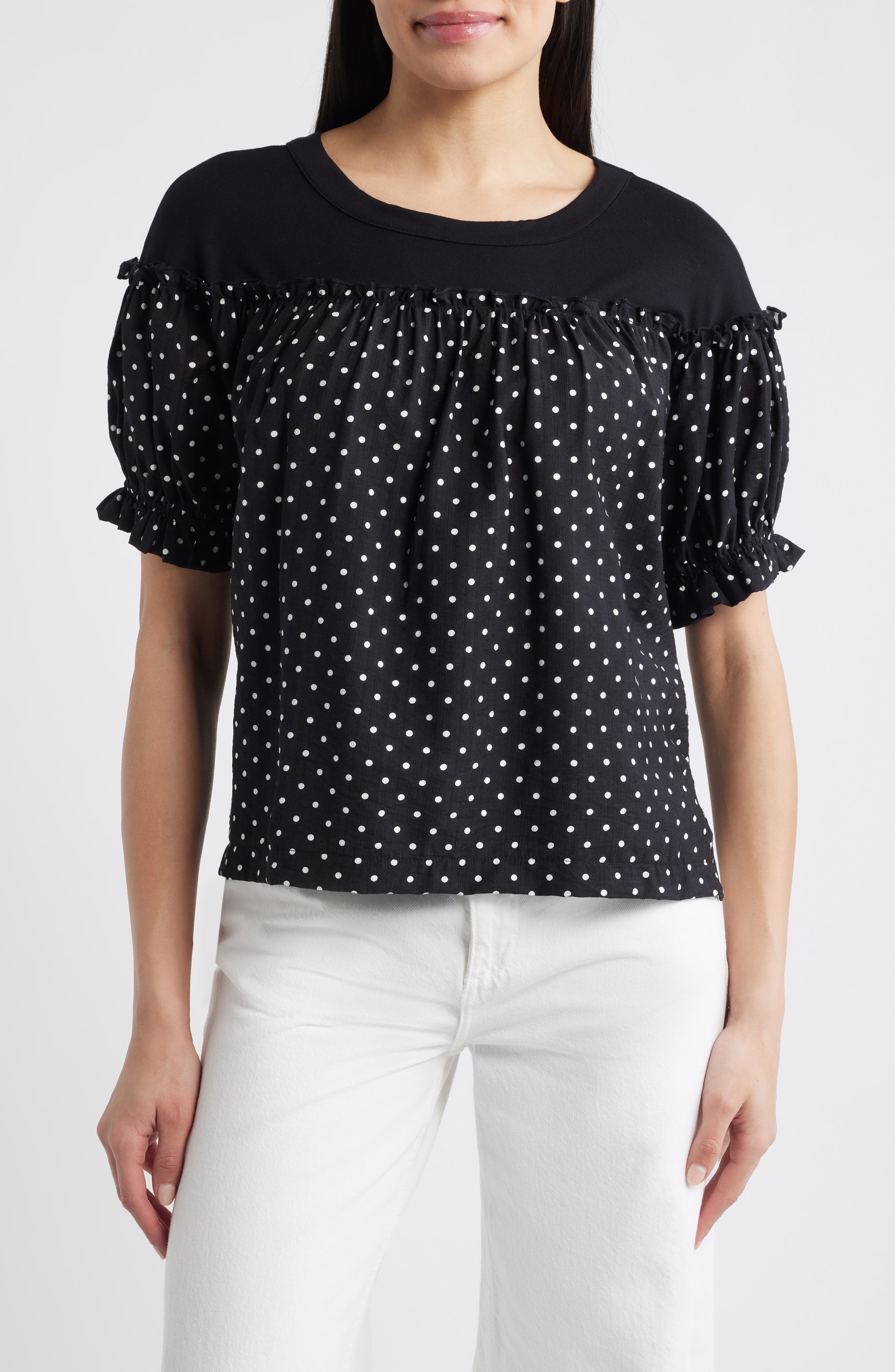 Contrast Yoke Puff Sleeve Top