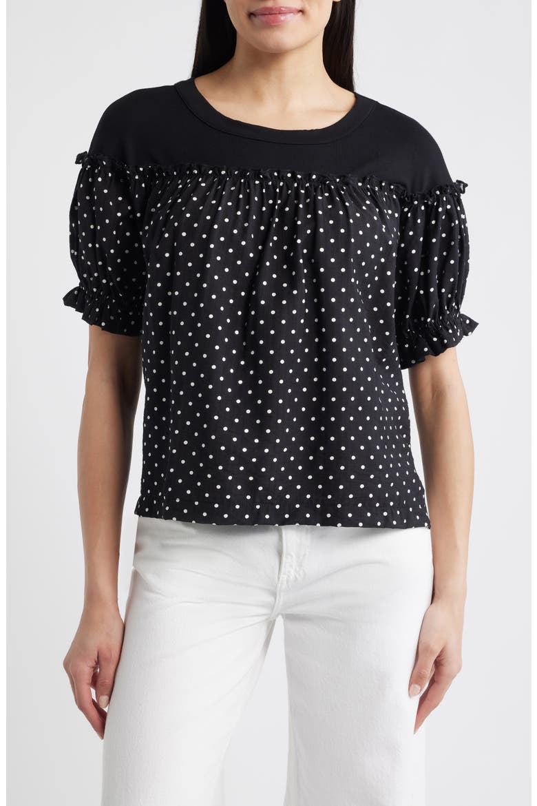 Contrast Yoke Puff Sleeve Top, Main, color, BLACK/ IVORY