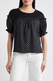 Loveappella Contrast Yoke Puff Sleeve Top