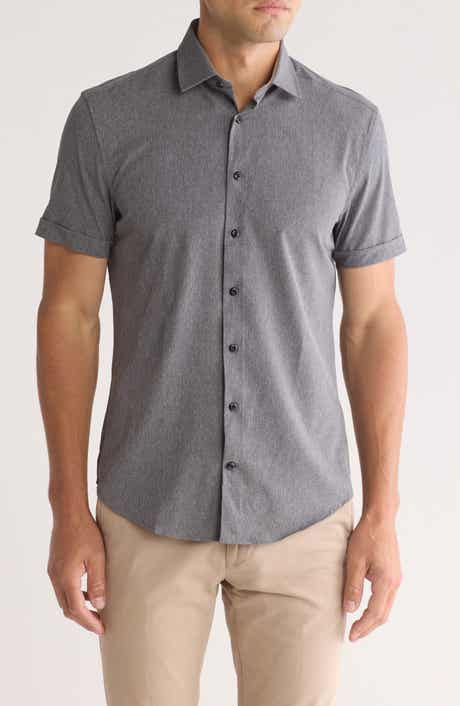 SOUL OF LONDON Microfiber Stretch Short Sleeve Button-Down Shirt