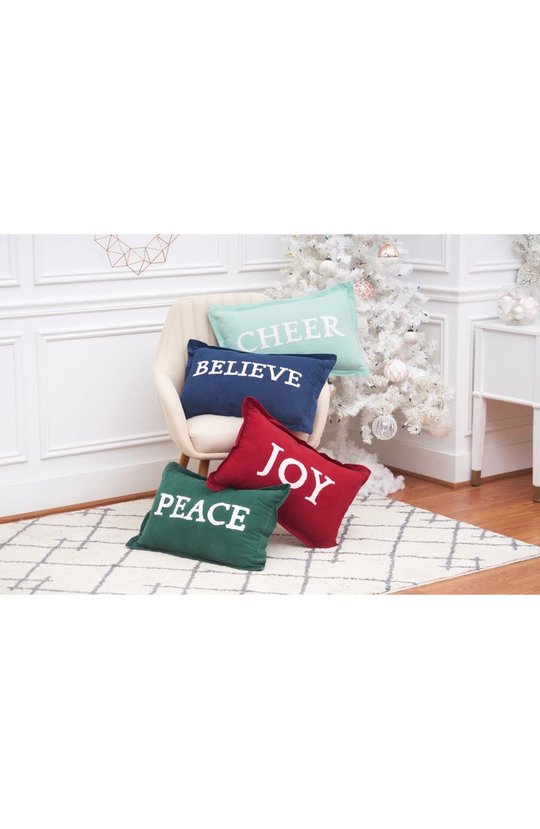C&F Home Christmas Jolly Solid Typographical Decorative Throw Pillows, Alternate, color, Blue