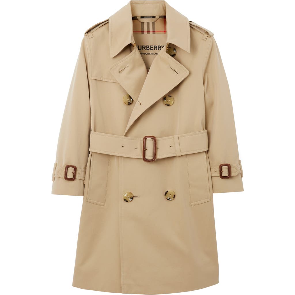 Burberry Pleat Detail Hooded Trench Coat In Honey