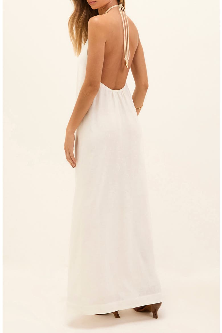 Aiden Linen & Cotton Halter Maxi Dress, Alternate, color, WHITE