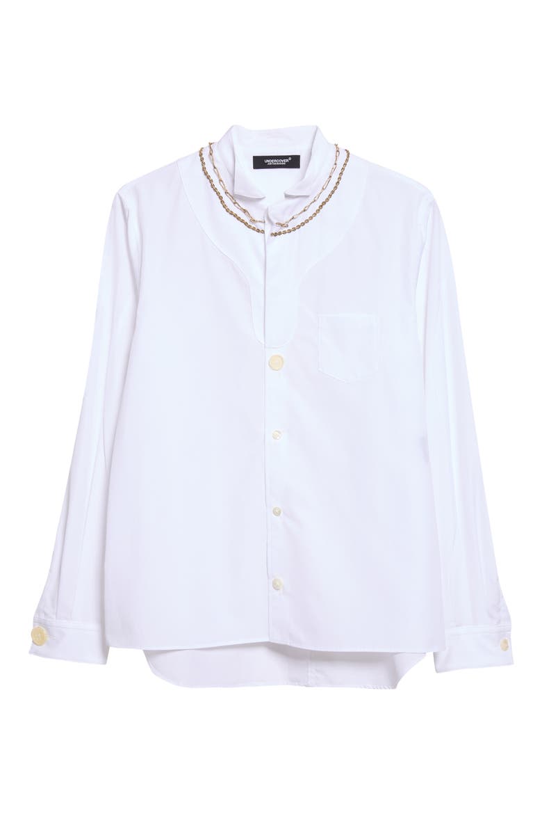 Chain Inset Cotton Button Up Shirt, Alternate, color, WHITE