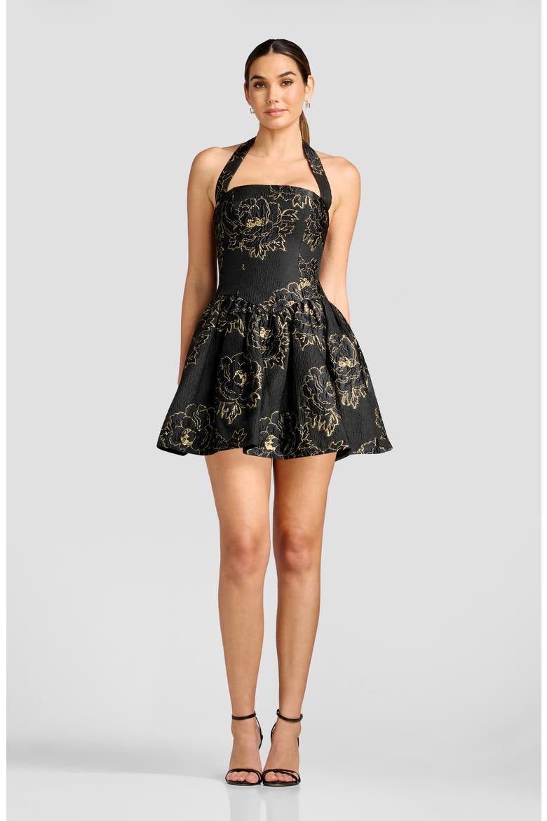 Lyssa Crink Taffeta Fit & Flare Party Dress, Alternate, color, BLACK-GOLD