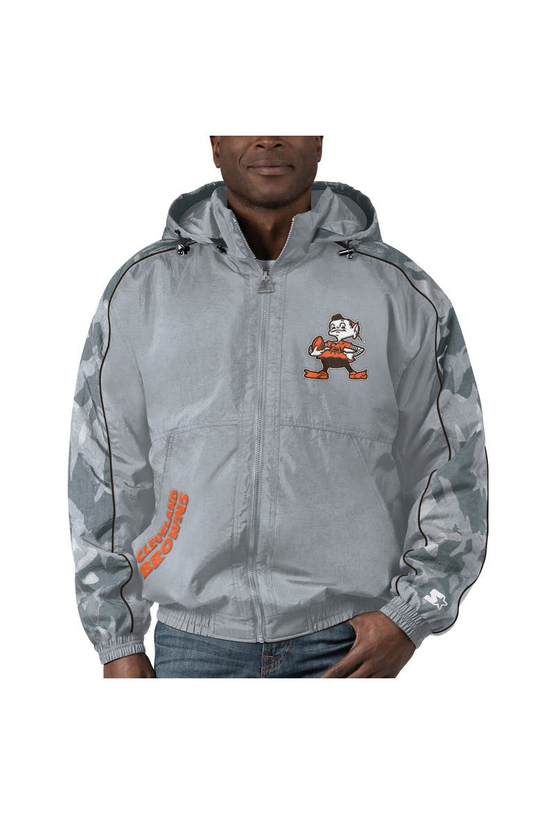 Men's Starter Gray Cleveland Browns Thursday Night Gridiron Throwback Full-Zip Jacket, Main, color, Gray