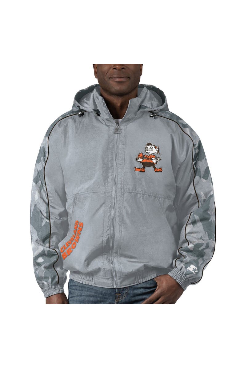 STARTER Men's Starter Gray Cleveland Browns Thursday Night Gridiron Throwback Full-Zip Jacket, Main, color, Gray
