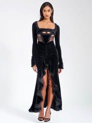 Miss Circle Maeve Velvet and Mesh Long Sleeve Maxi Dress