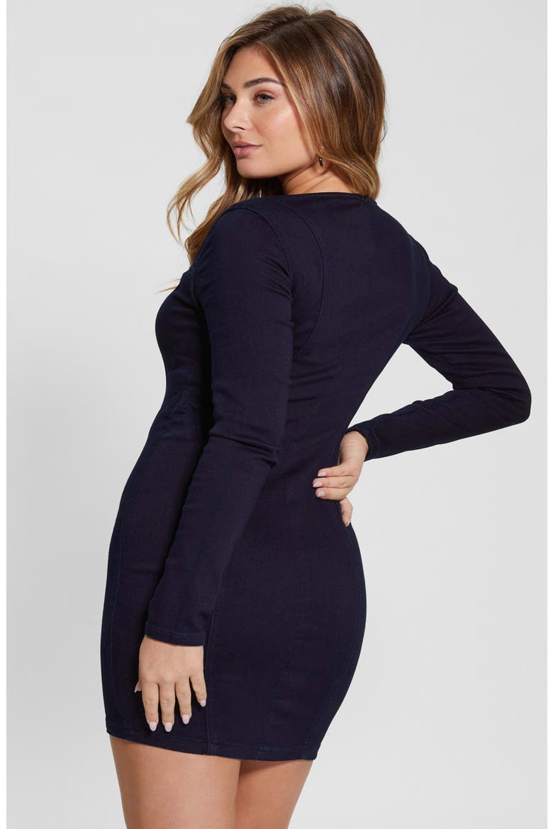 Long Sleeve Corset Denim Minidress, Alternate, color, TINT