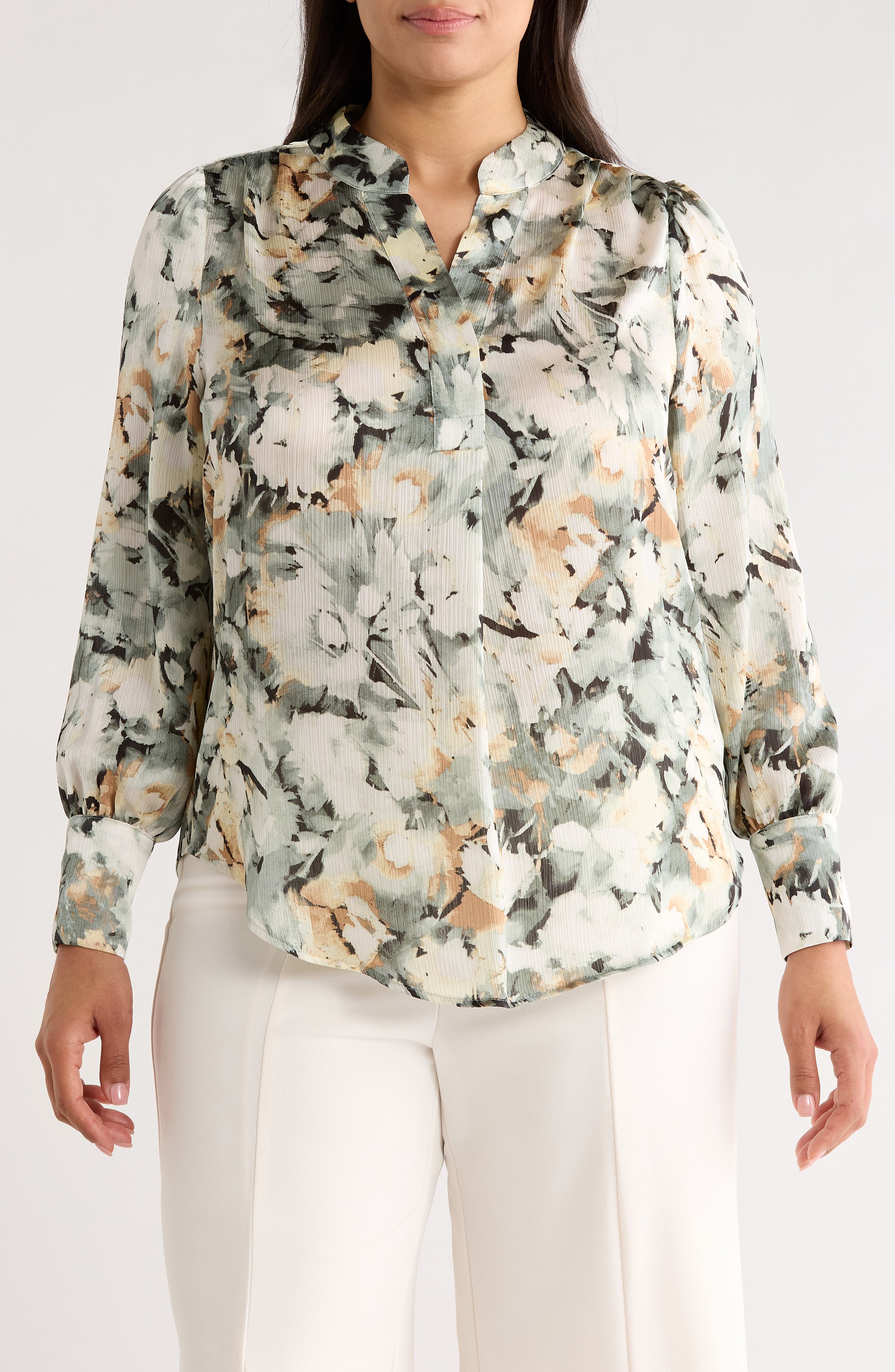 Pleated Split Neck Top